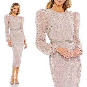 Mac Duggal Midi Dress Size 16 Lilac Stripe Long Sleeve